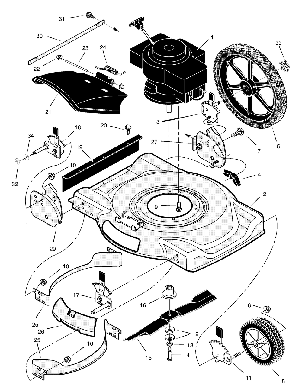 Mower Housing Assembly Diagram and Parts List for 225111X92A 2001 Briggs and Stratton Lawn Mower